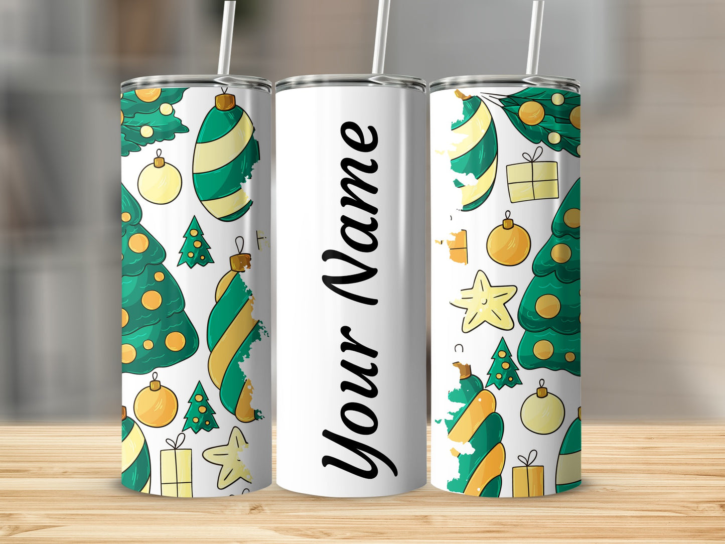 Personalized Christmas Themed Custom Name Tumbler