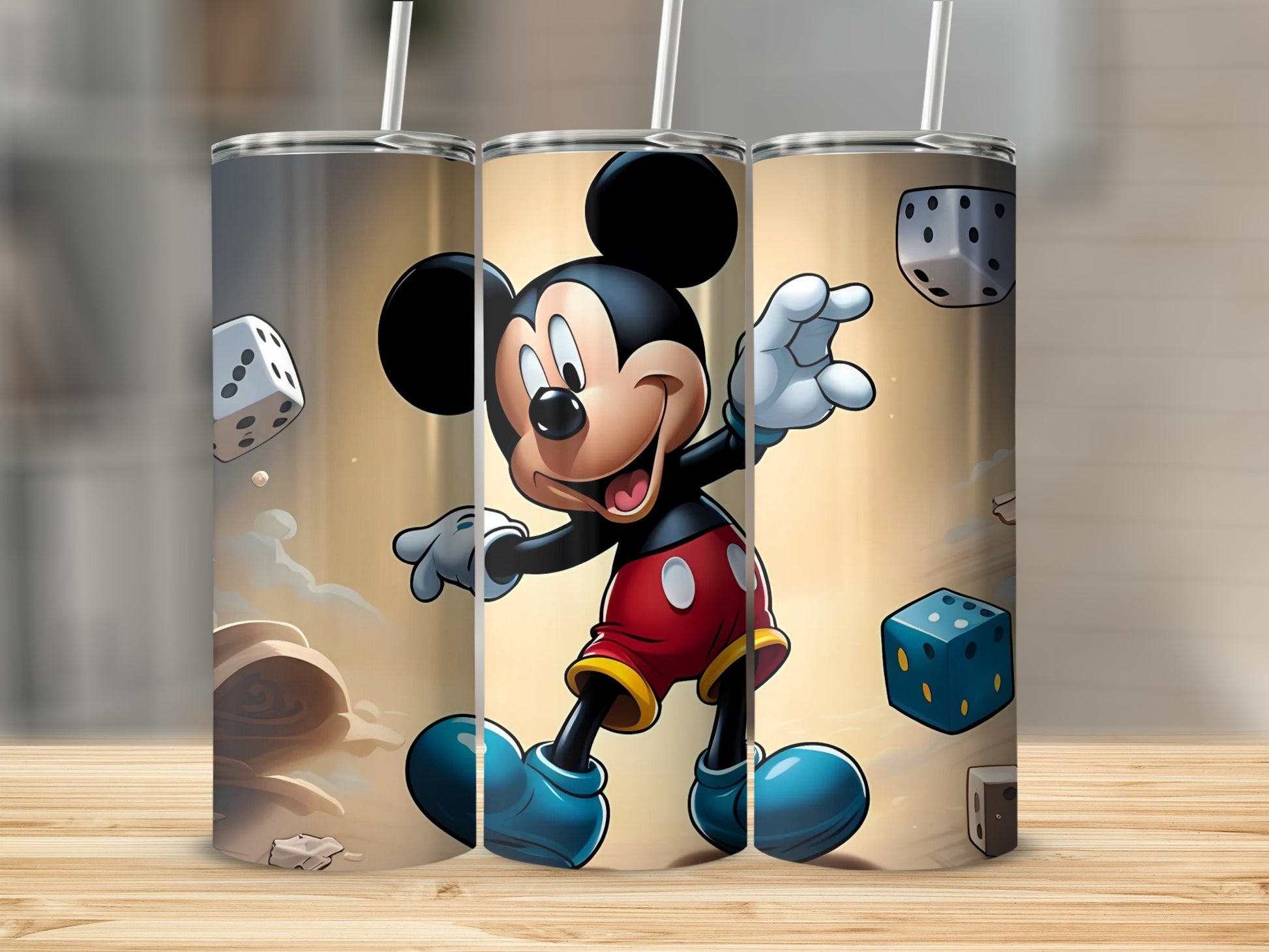 Exciting Mickey Mouse and Dice Print Tumbler Cup Design
