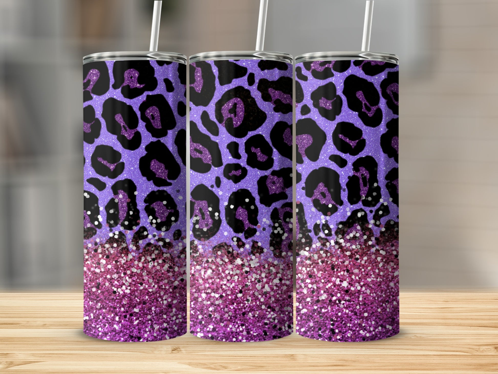 Purple Glitter Leopard Print Tumbler
