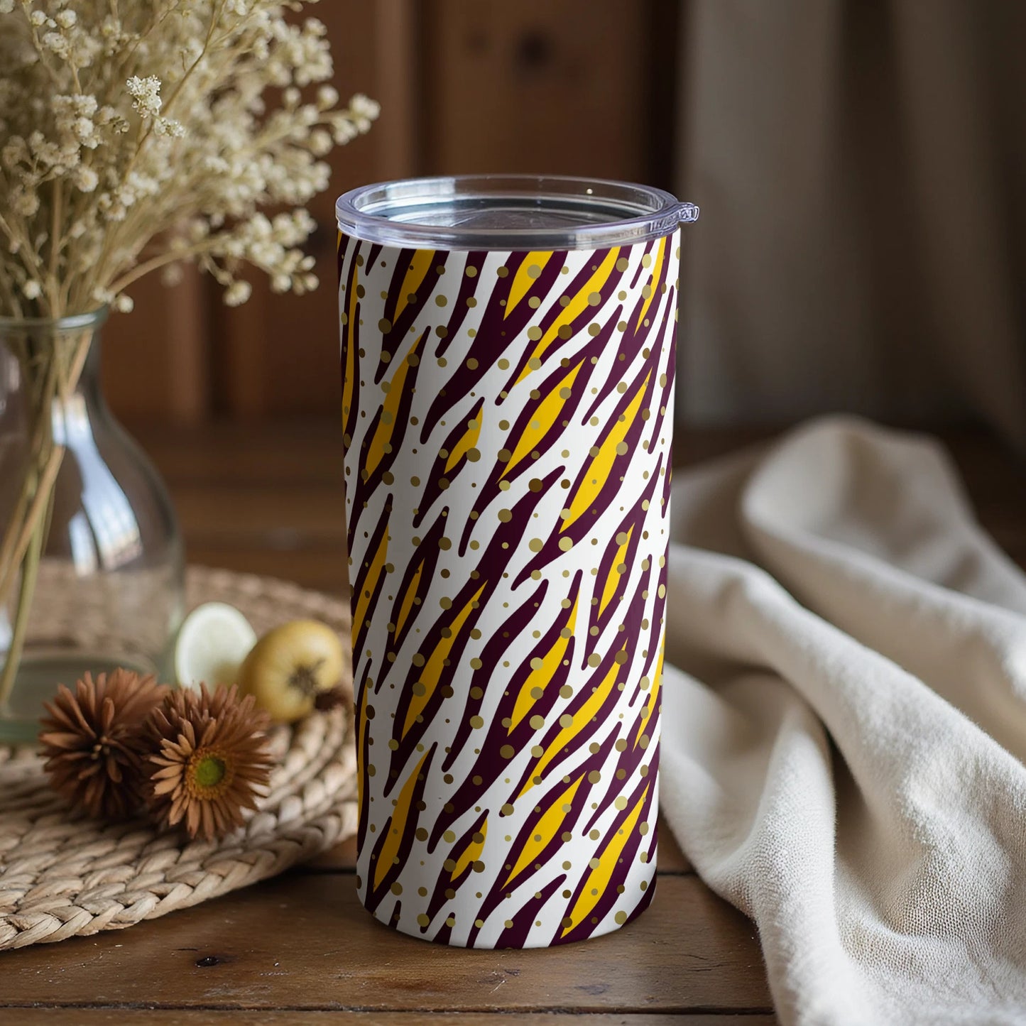Abstract Yellow and Purple Dotted Tumbler Cup