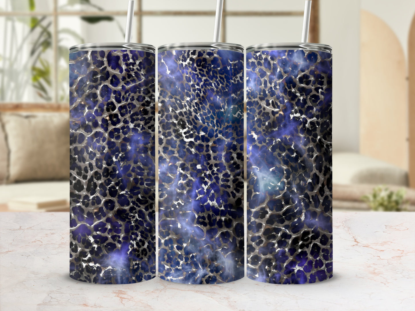 Blue Black Leopard Print Tumbler Stylish Drinkware
