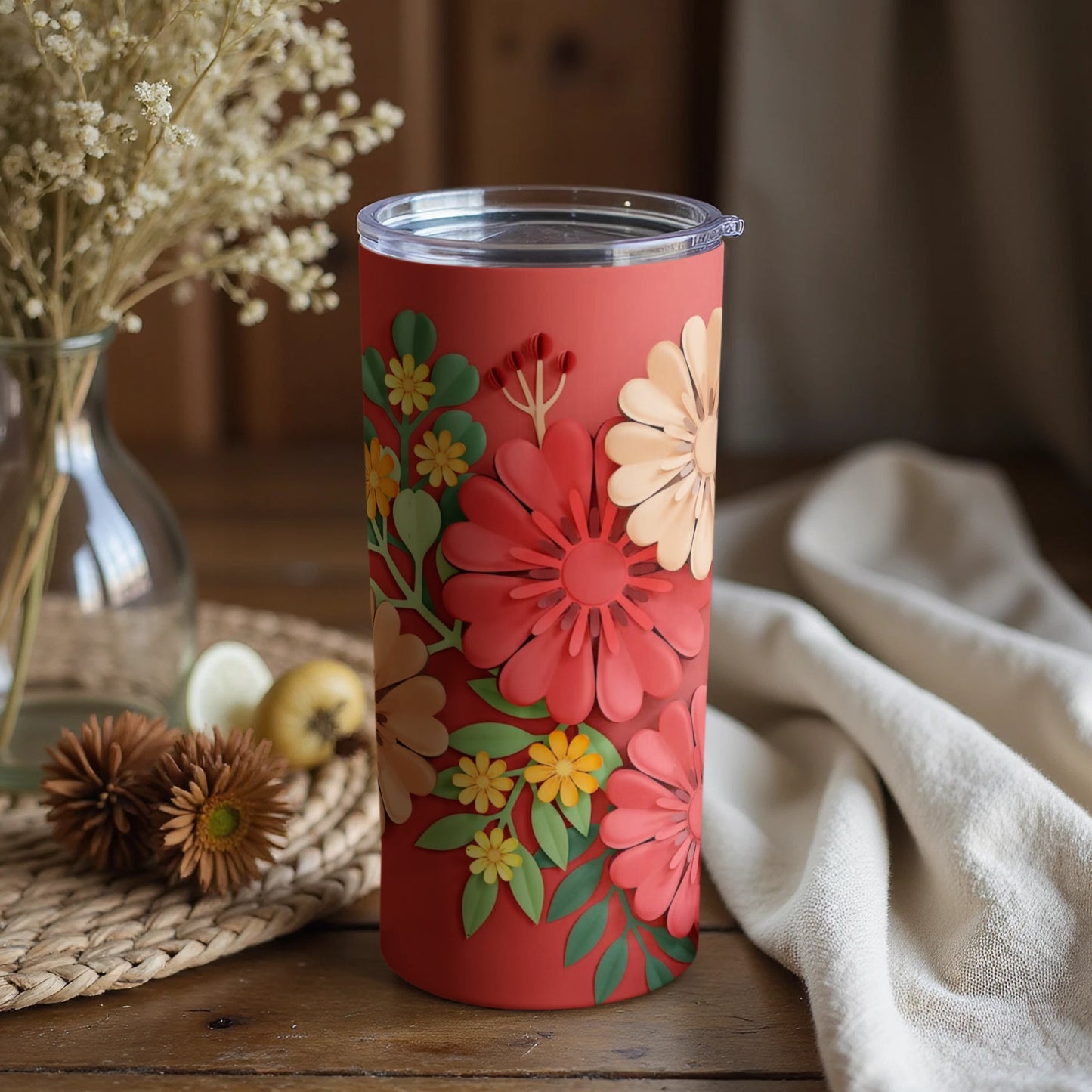 Colorful Floral Patterned Travel Tumbler with Lid