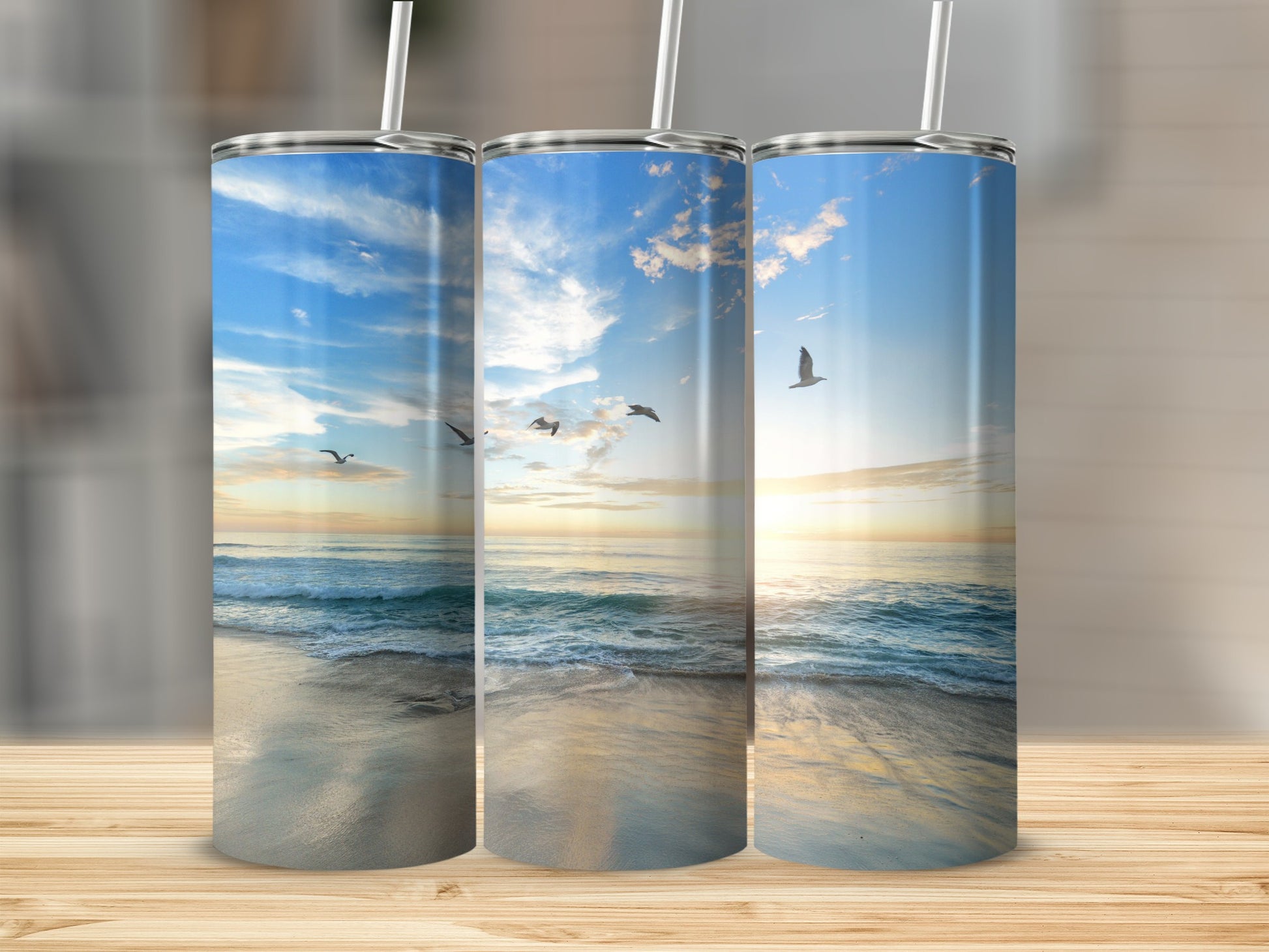 Sunset Ocean Waves and Birds Tumbler Product