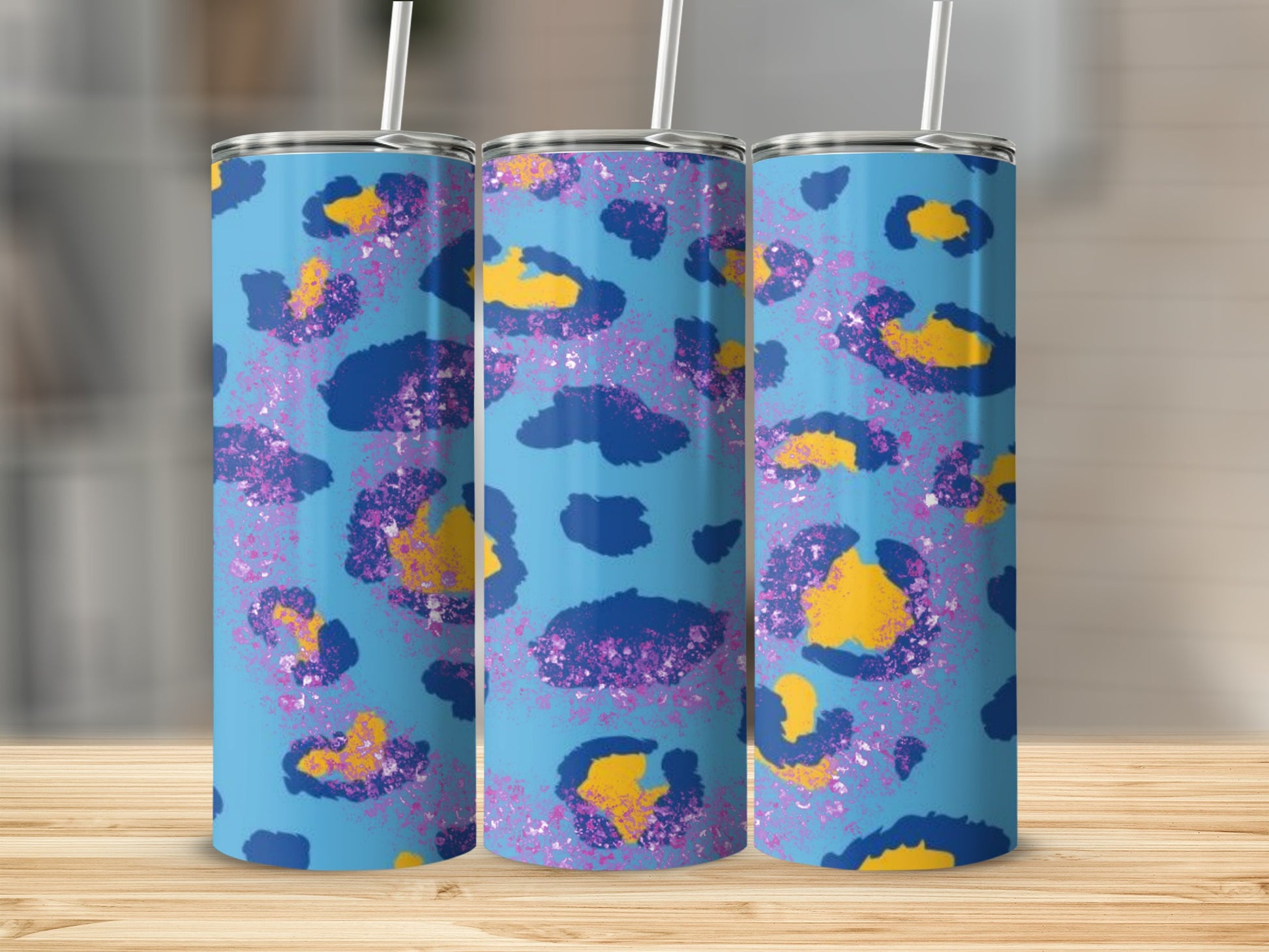 Vibrant Blue and Yellow Leopard Print Tumbler