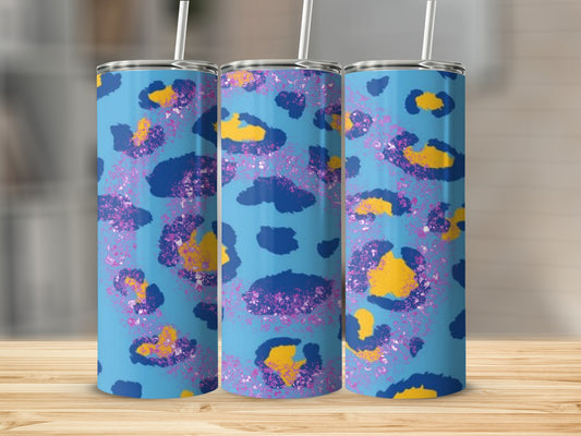 Vibrant Blue and Yellow Leopard Print Tumbler