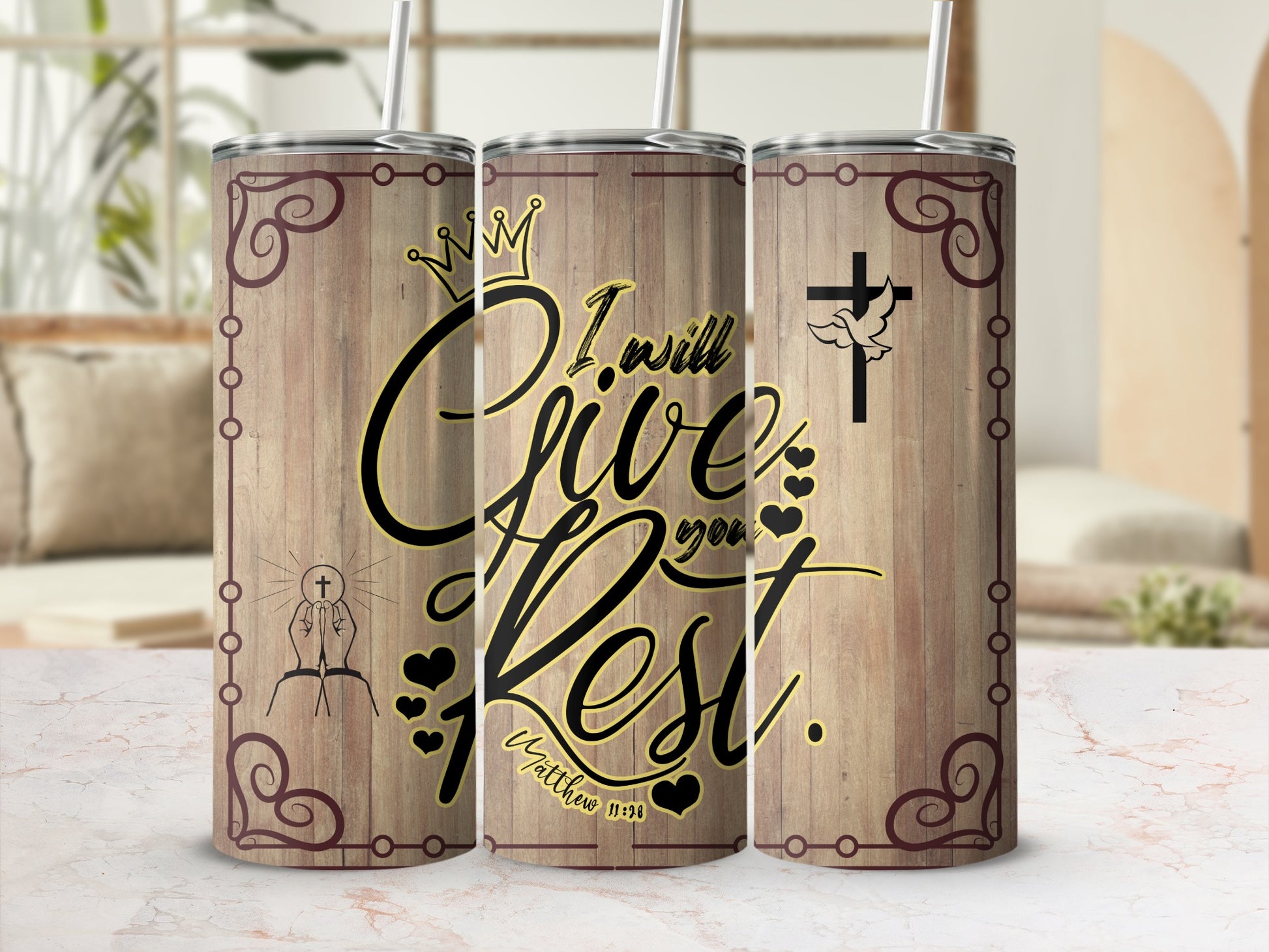 Inspirational I Will Give You Rest Tumbler 20oz