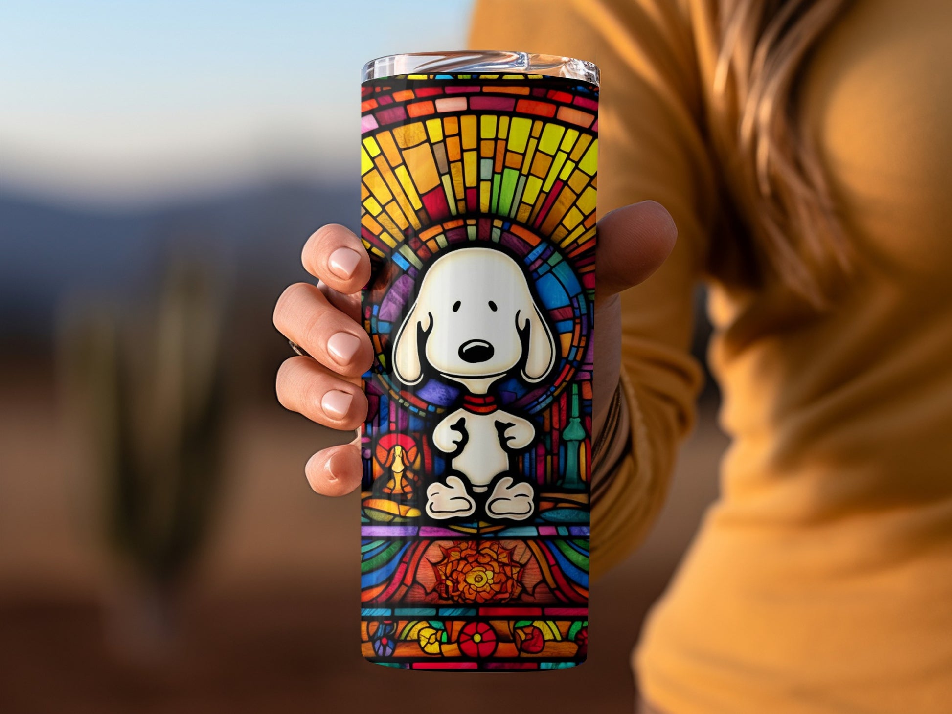 Stained Glass Dog Art Colorful Vacuum Insulated Tumbler