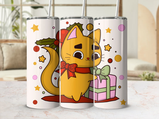 Cute Cat with Gift Christmas Themed Tumbler