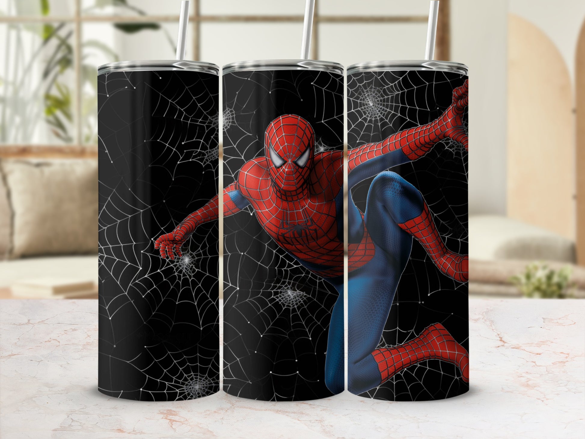 Spider-Man Design with Web Patterns Tumbler