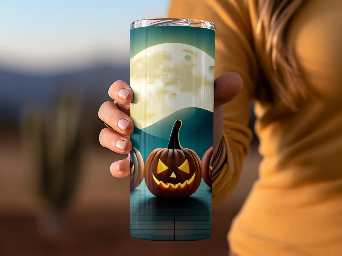 Halloween Pumpkin and Moon Design Tumbler Cup