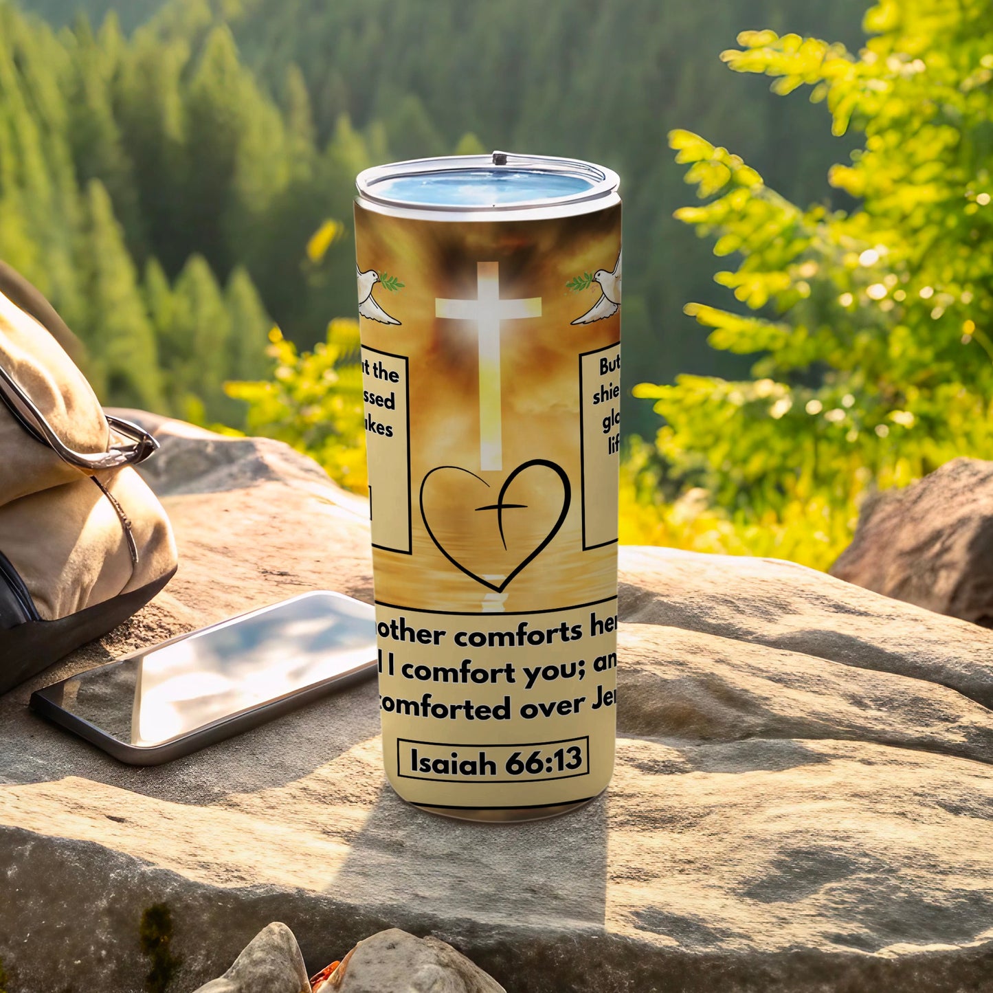Inspirational Isaiah 66:13 Cross Stainless Tumbler
