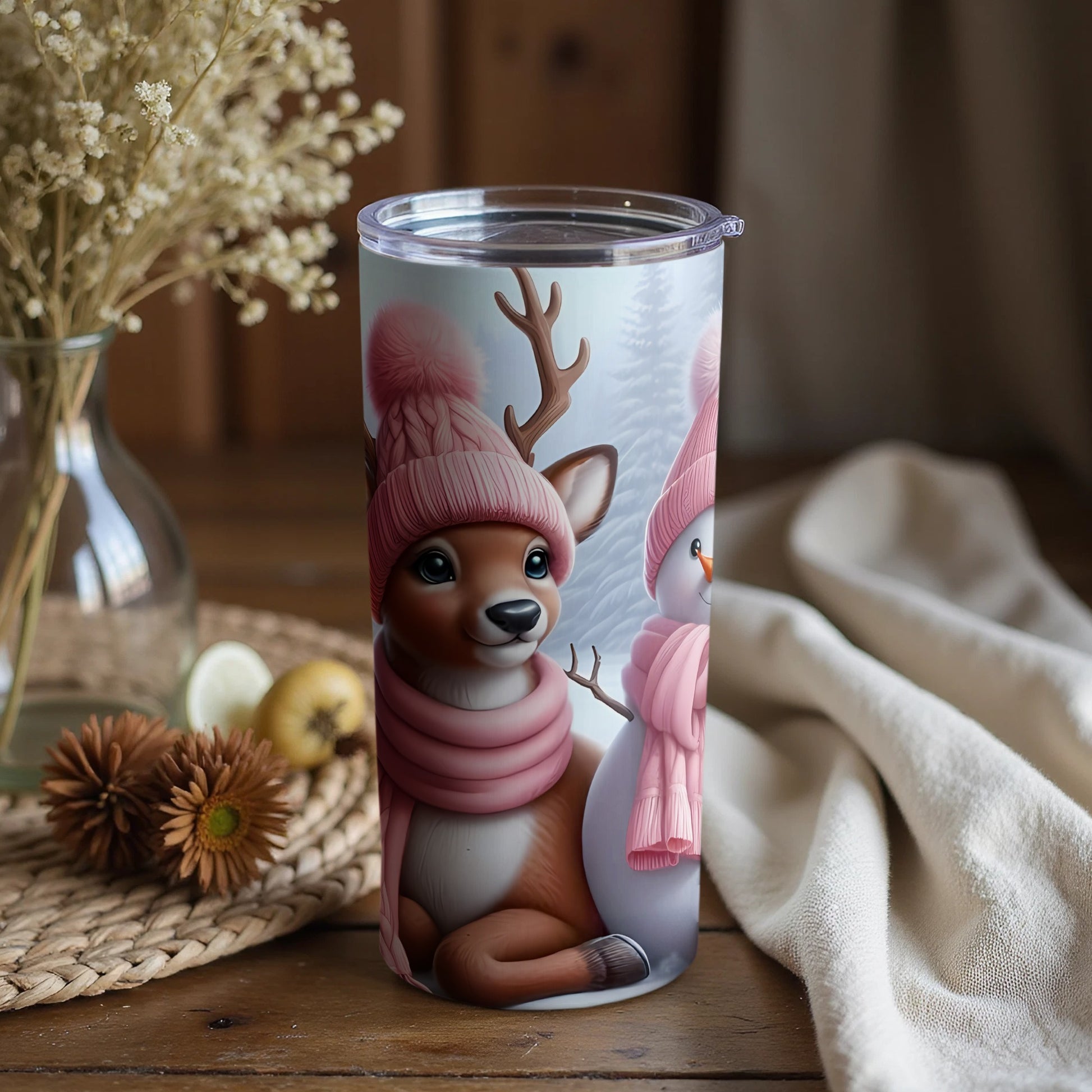 Adorable Deer and Snowman Themed Tumbler