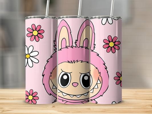 Cute Bunny Tumbler with Floral Design For Drinks Storage