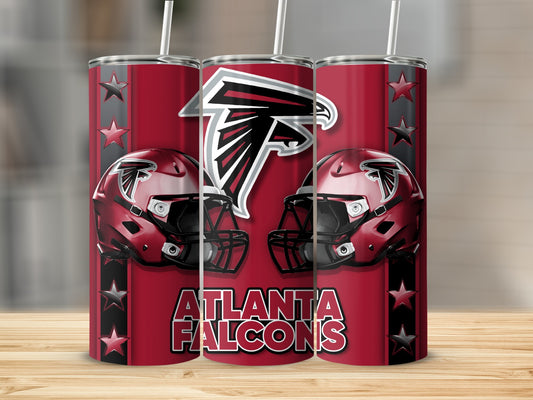 Atlanta Falcons Helmets and Logo on a Red Background Tumblers