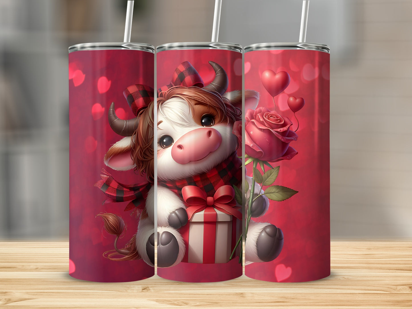 Red Hearts And Roses Happy Cow Grip Tumbler