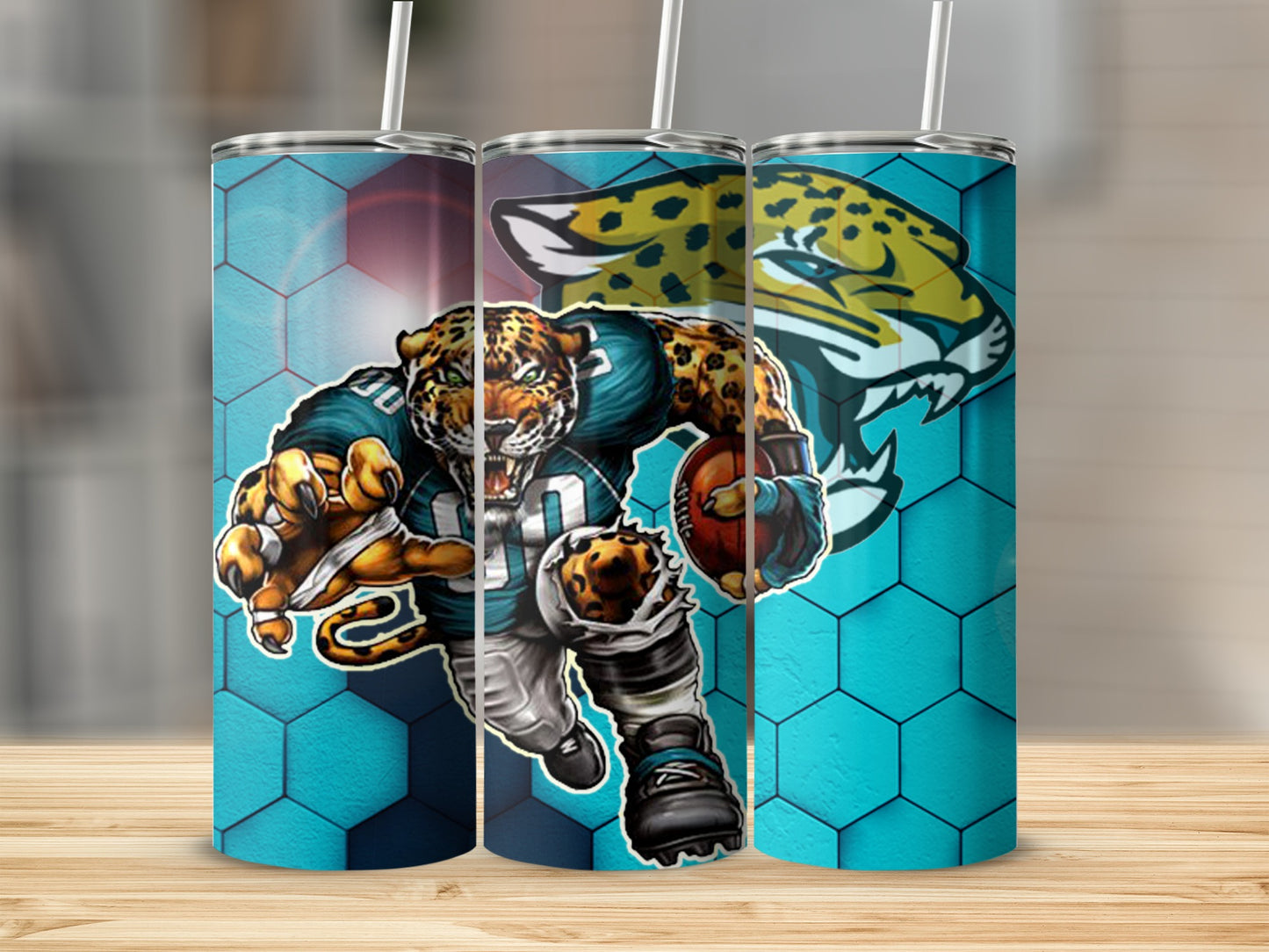 Jacksonville Jaguars Football Player On Hexagon Design Tumblers
