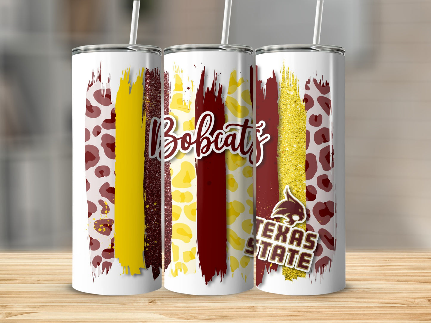 Bobcats Texas State Design Brush Strokes for Tumblers