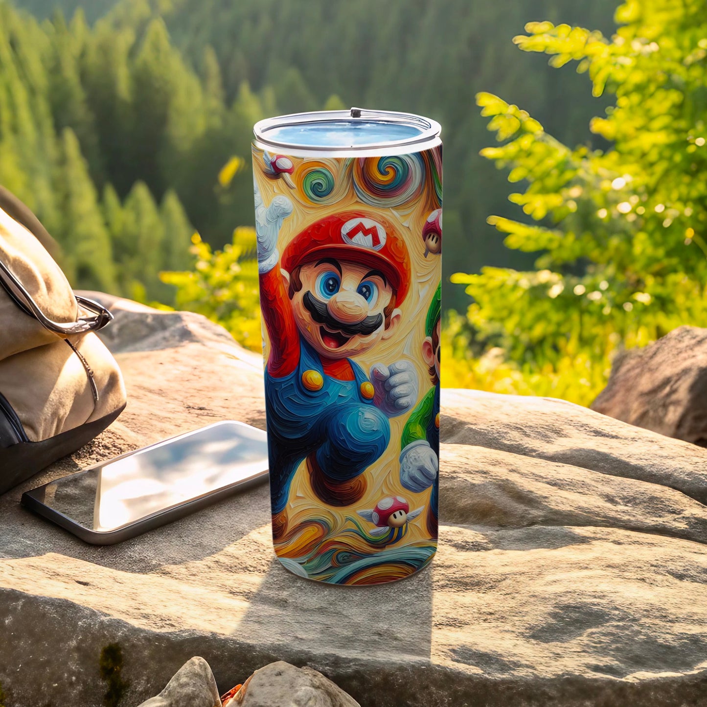 Colorful Mario-themed Travel Tumbler for Outdoor Adventures
