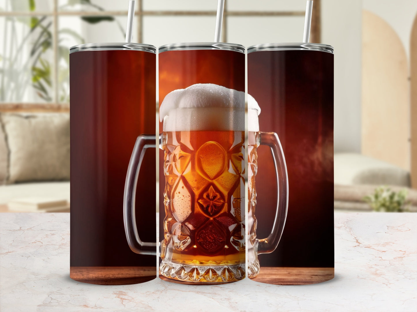 Large Beer Mug Print Travel Tumbler With Lid