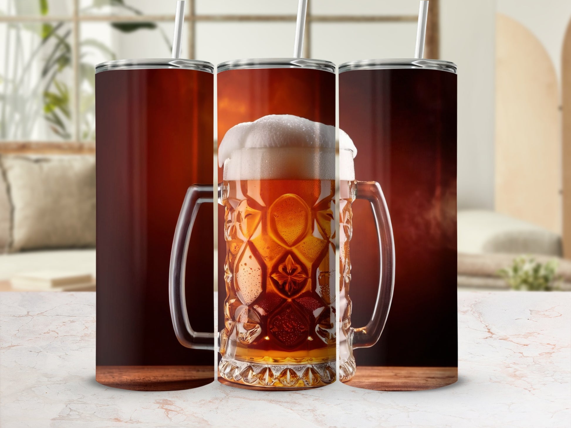 Large Beer Mug Print Travel Tumbler With Lid