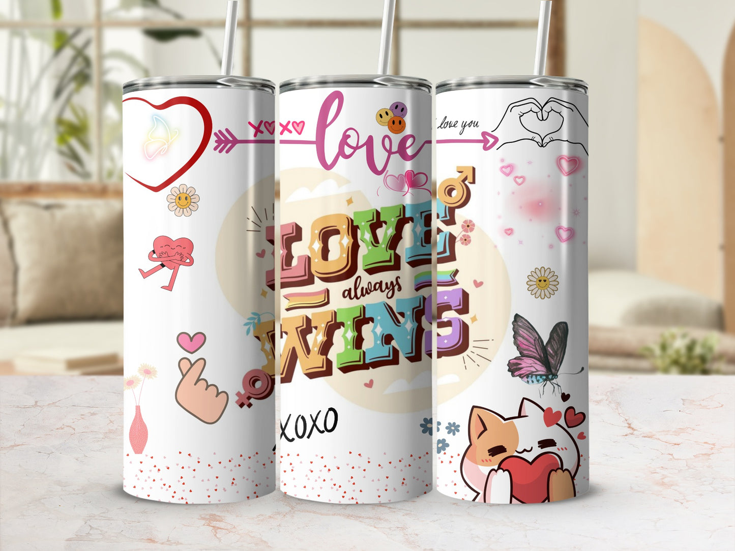 Love Wins Always XOXO Tumblers with Cute Designs