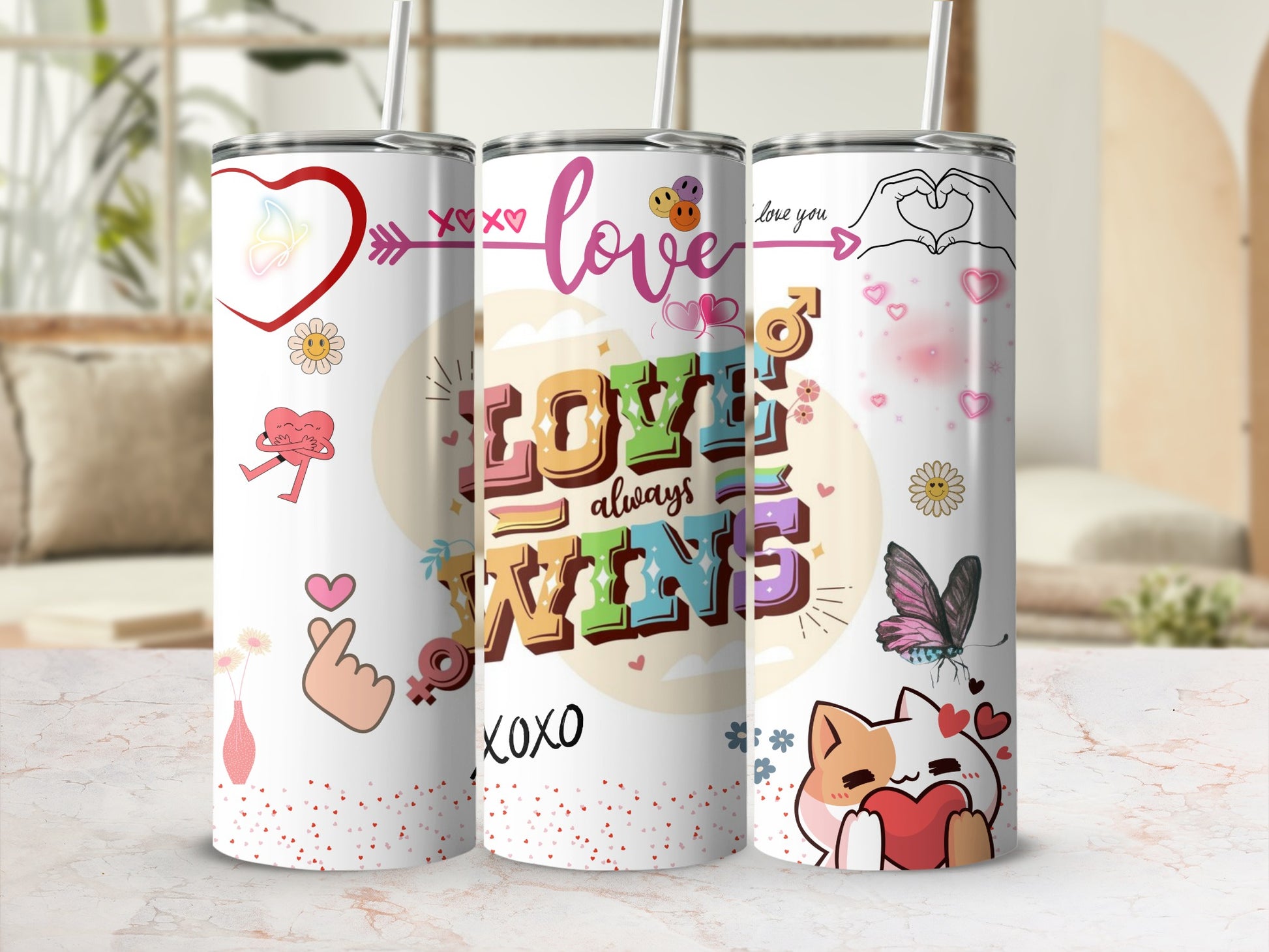 Love Wins Always XOXO Tumblers with Cute Designs