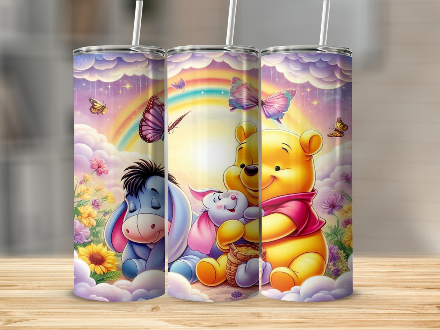 Cute Colorful Cartoon Tumblers with Rainbow Clouds Design