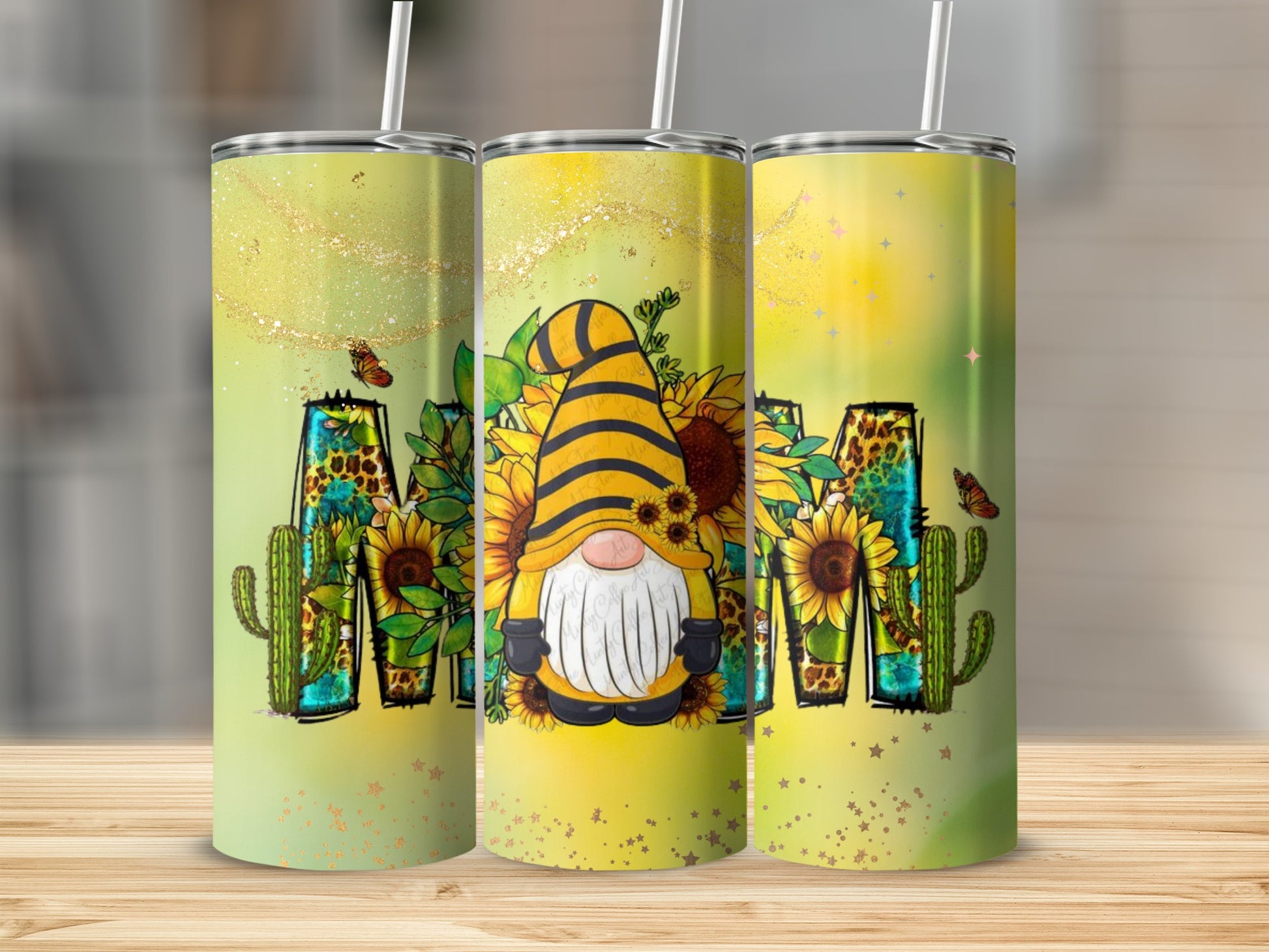 Gnome and Sunflower Design Insulated Tumbler Cups