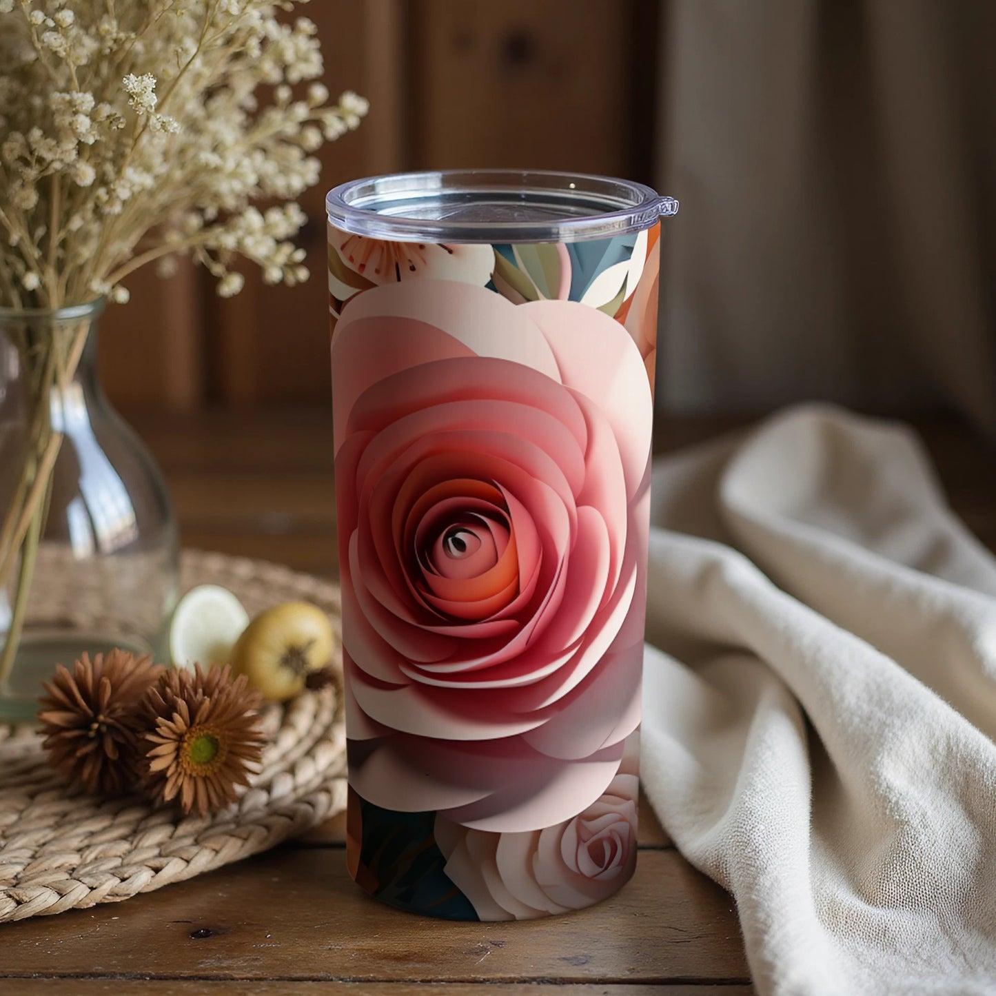 Beautiful Floral Design Insulated Travel Mug Cup Beverage