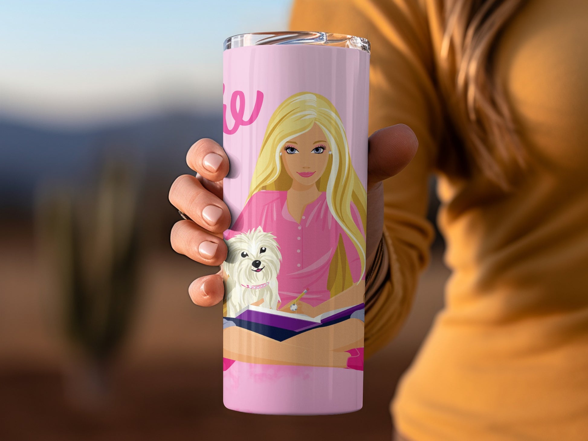 Blonde Girl with Dog Illustration Tumbler Accessory