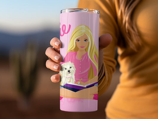 Blonde Girl with Dog Illustration Tumbler Accessory
