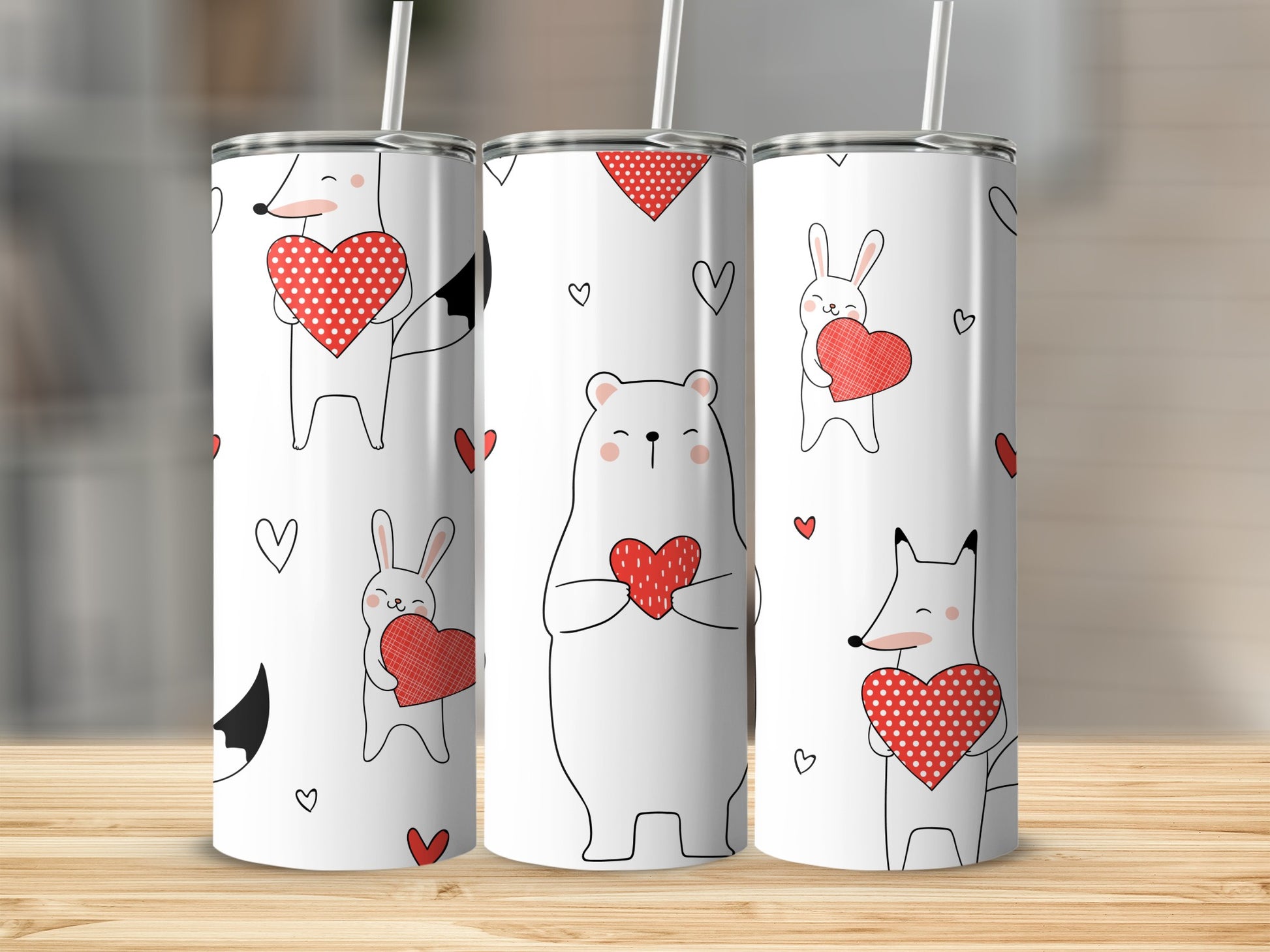 Cute Animal Designs Holding Hearts Tumbler Collection