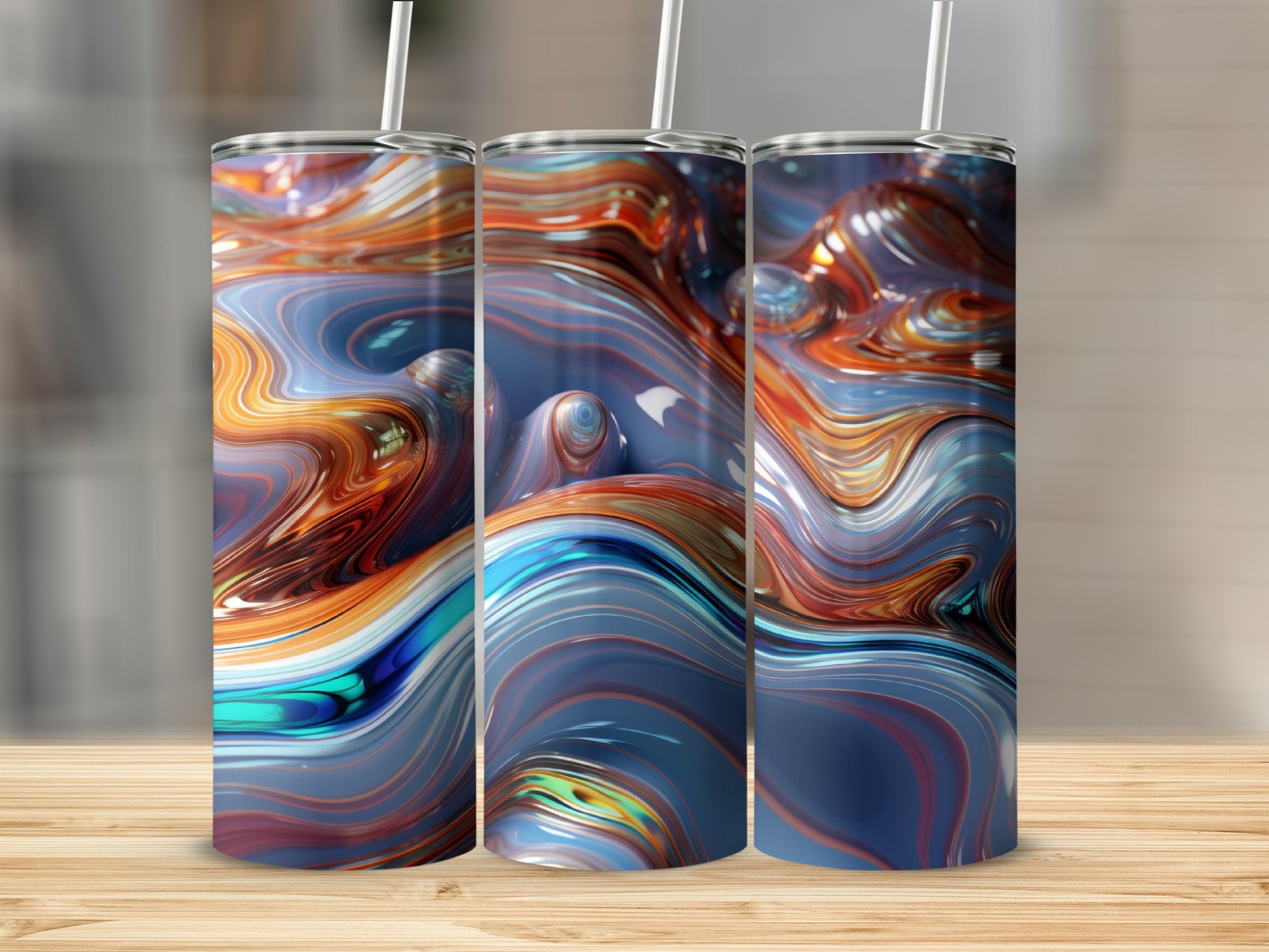Abstract Vibrant Swirls Orange Blue Teal Tumbler product type