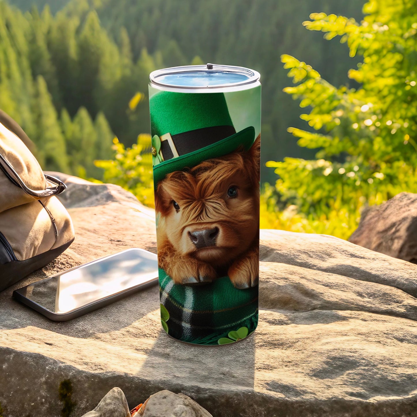 Cute Highland Cow with Green Hat Insulated Tumbler