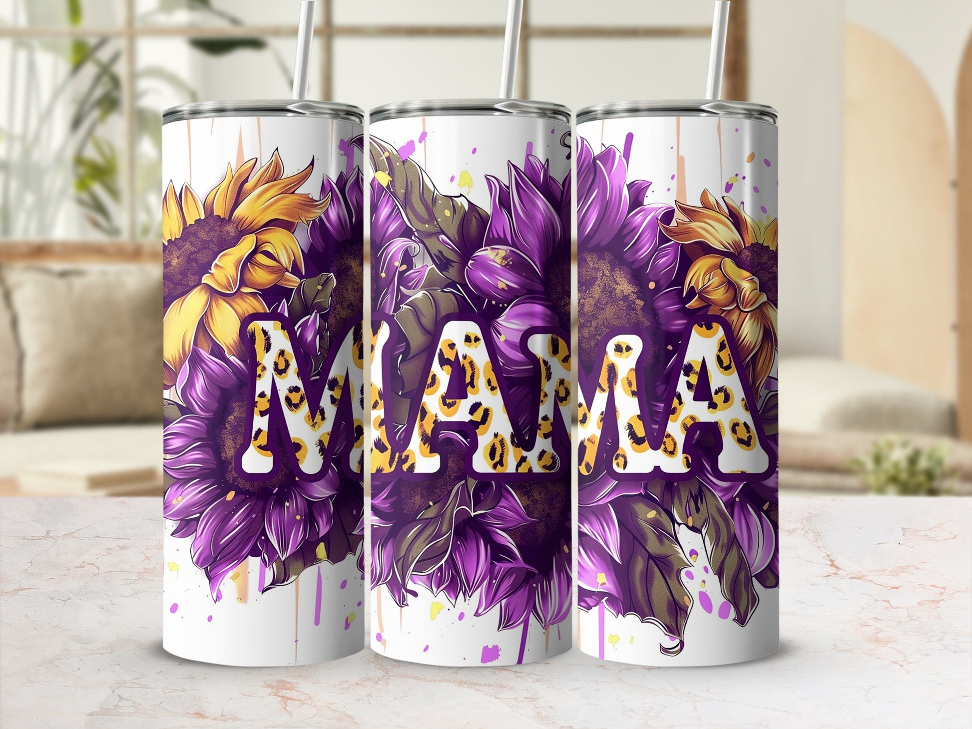 Purple Floral Mama Design Insulated Tumbler