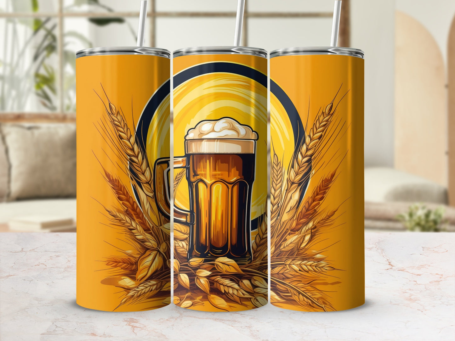 Beer Mug and Wheat Design Insulated Tumbler