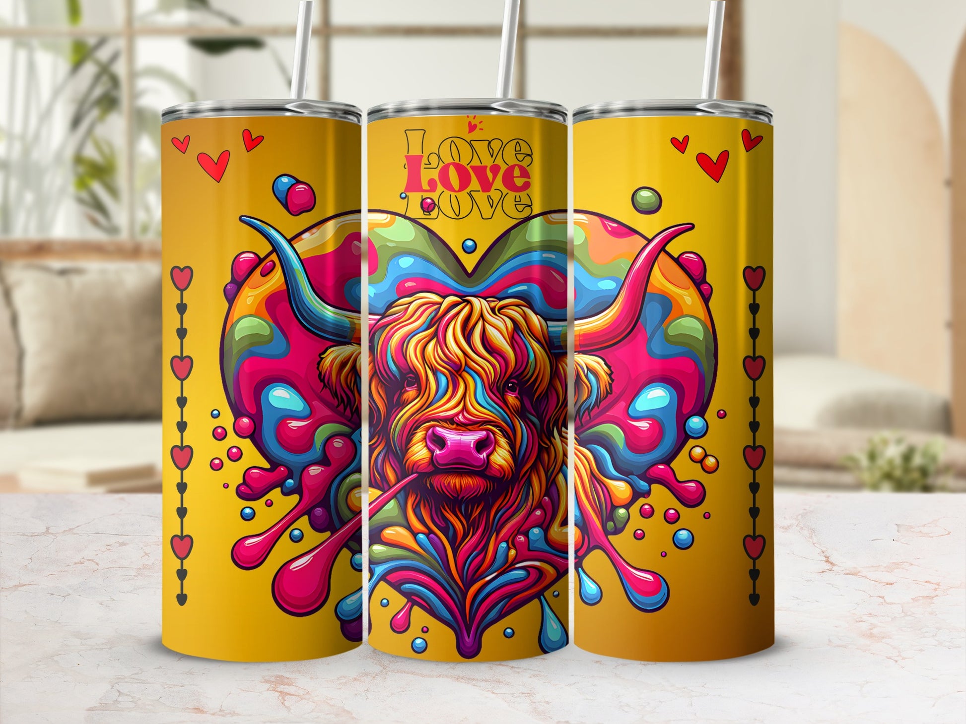 Vibrant Heartful Artistic Design Tumbler for Daily Use