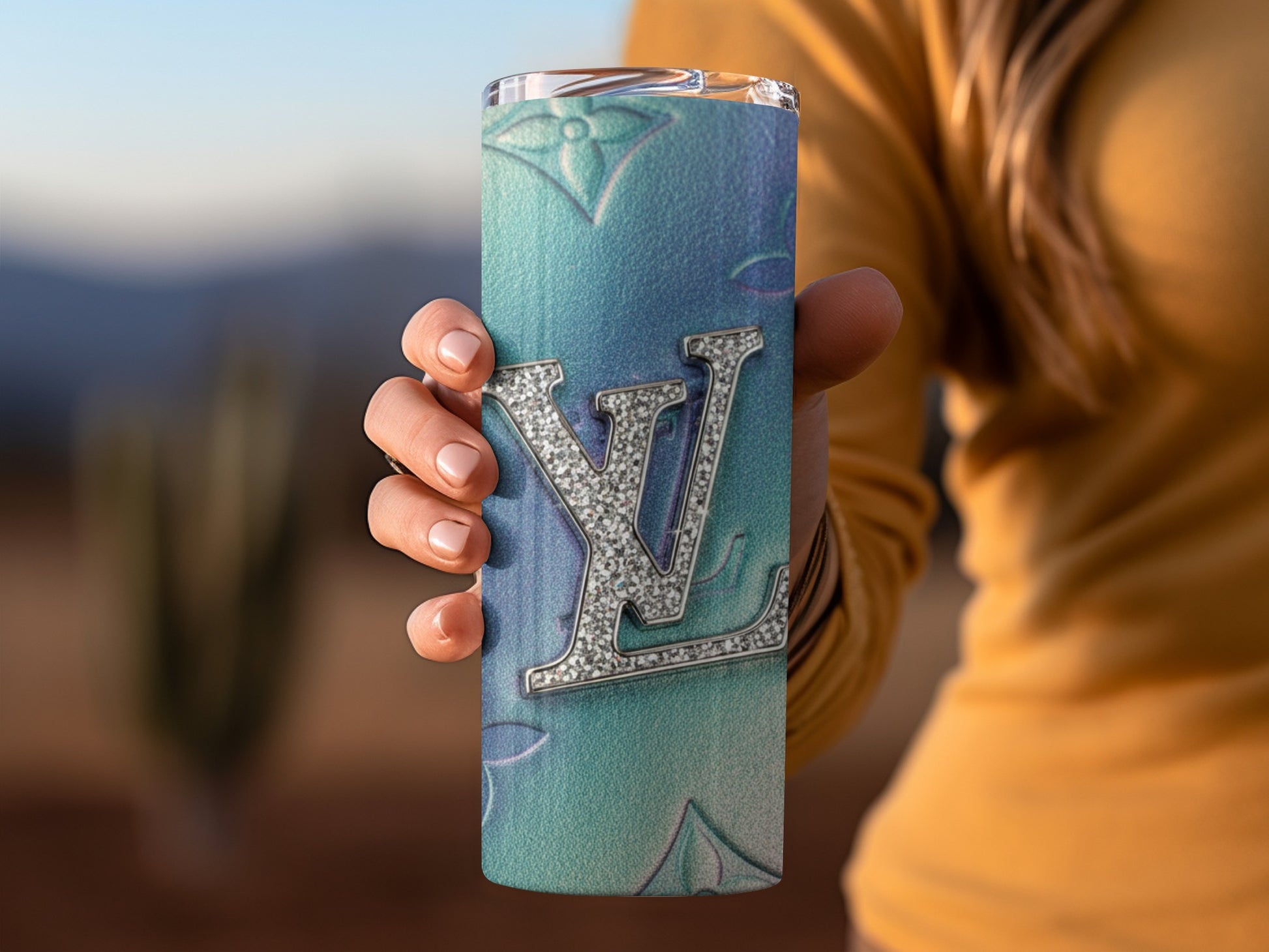 Sparkling LV Design Gradient Blue Tumbler Cup