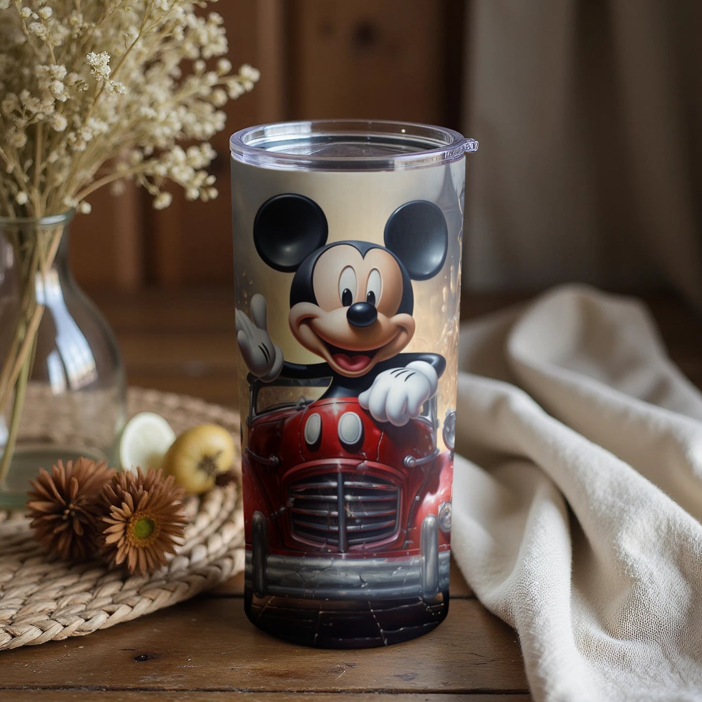 Mickey Mouse Driving Red Car Insulated Tumbler
