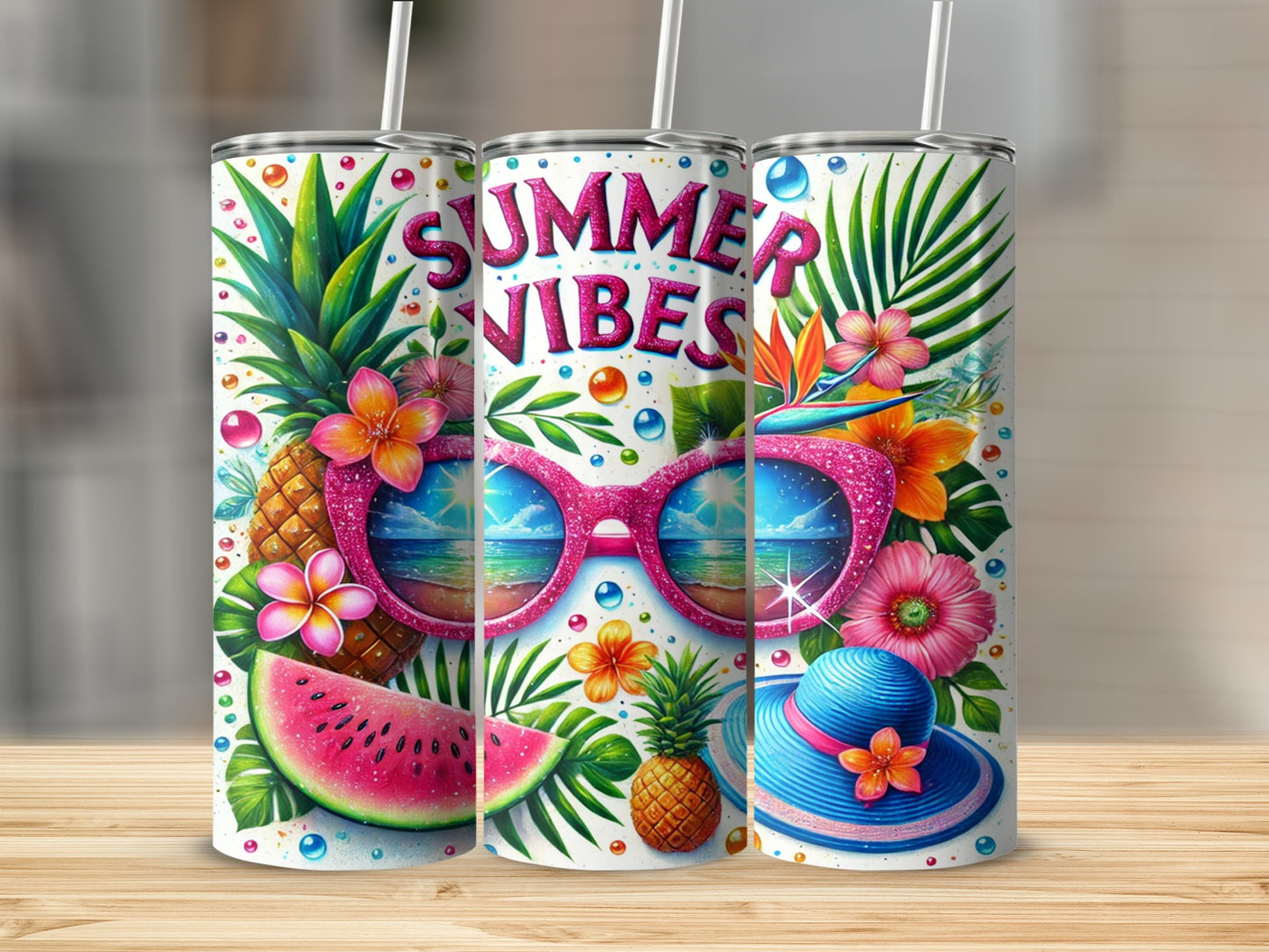 Summer Vibes Tropical Floral Insulated Tumbler Cup