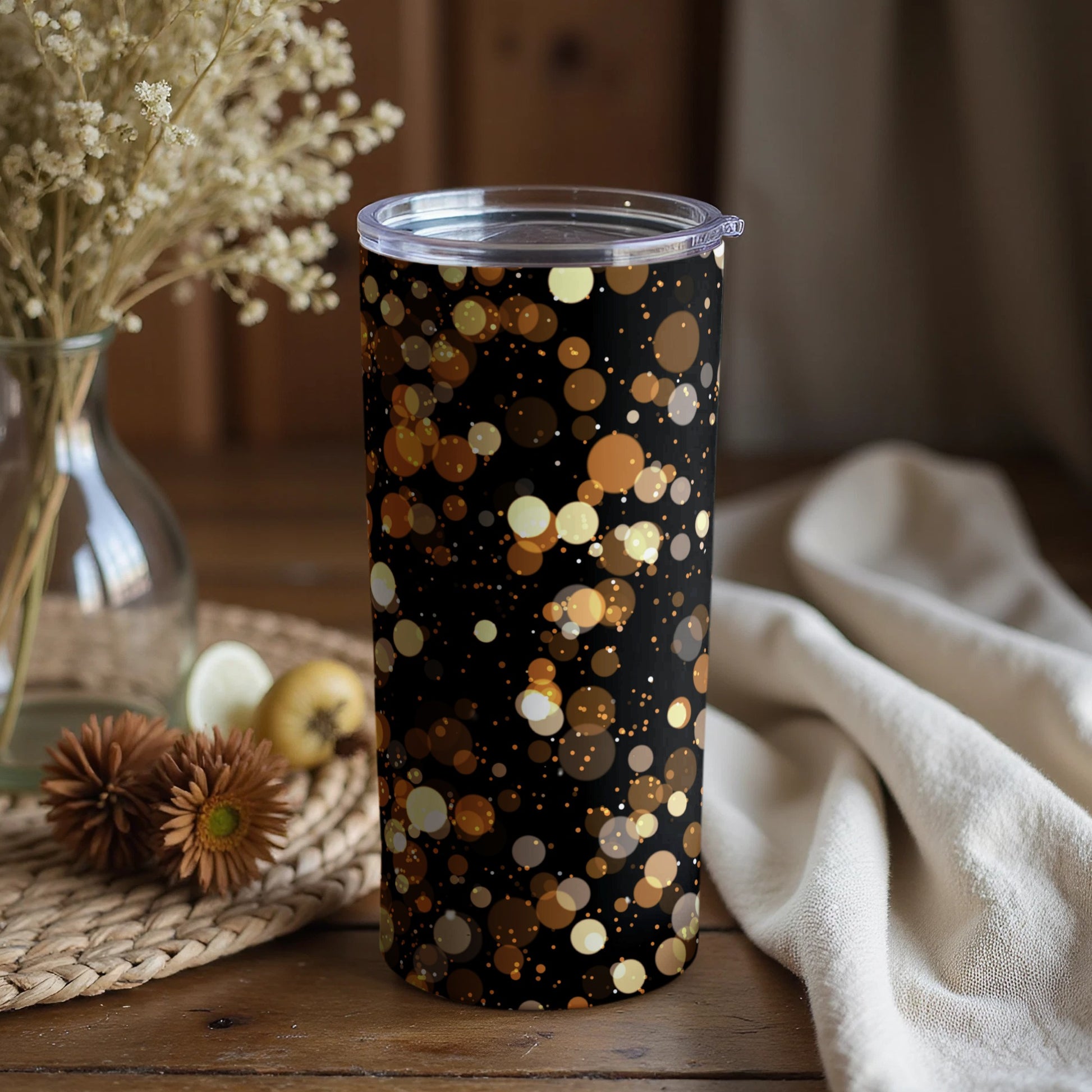Sparkling Golden and Black Patterned Tumbler