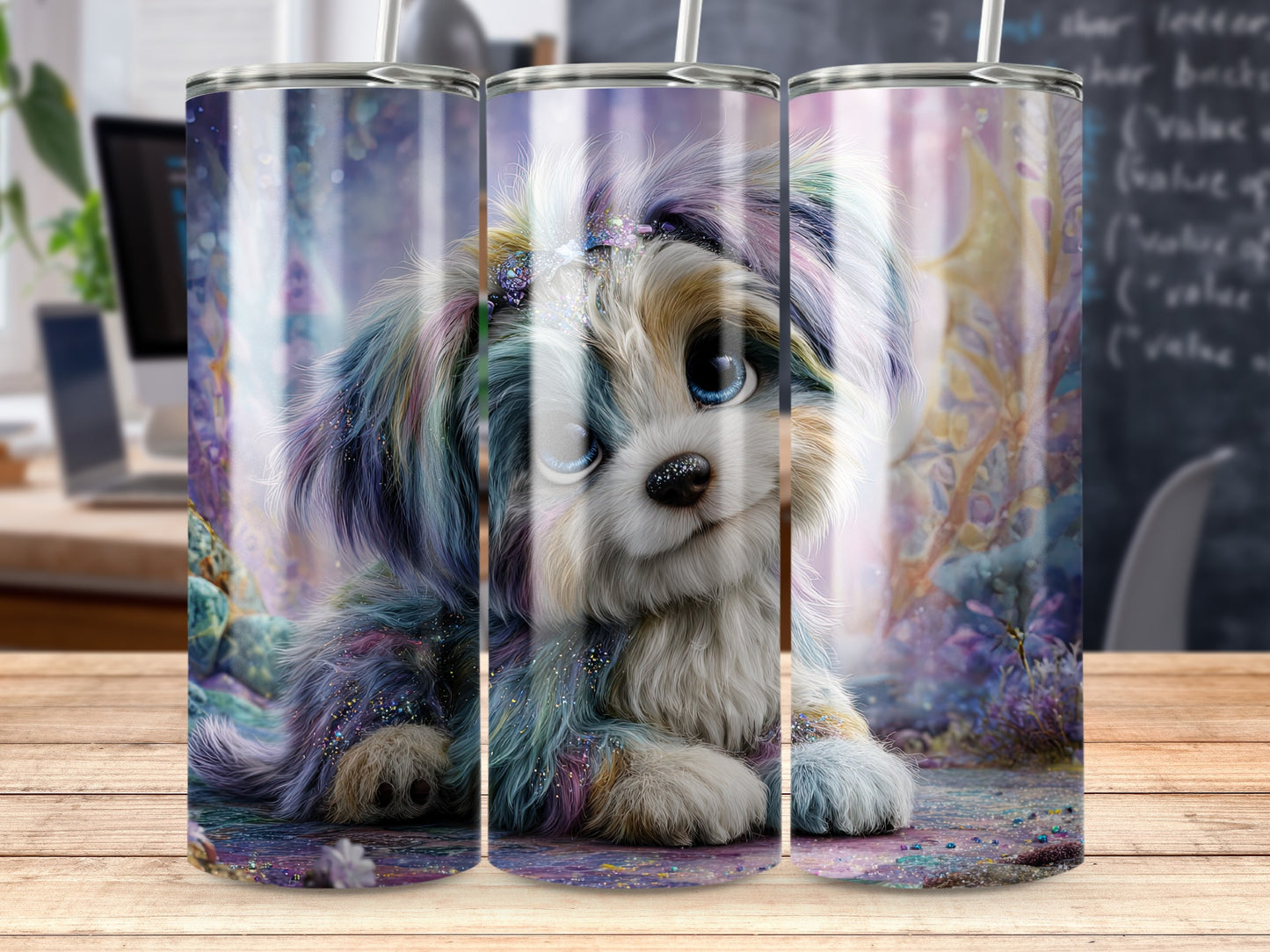 Adorable Rainbow Puppy Design Insulated Tumbler