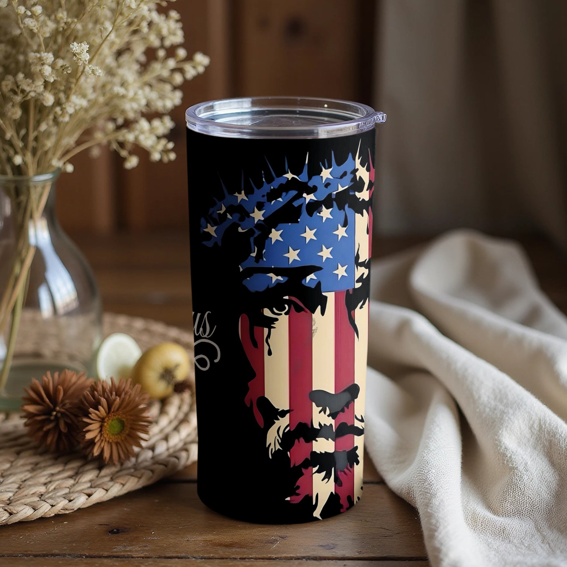 Jesus Face American Flag Patriotic Tumbler Gift