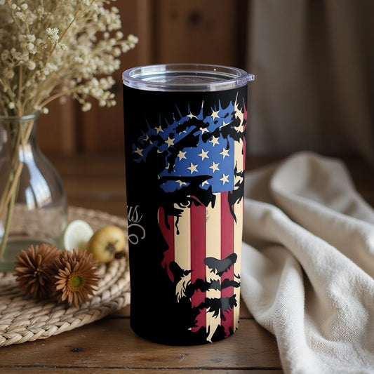 Jesus Face American Flag Patriotic Tumbler Gift