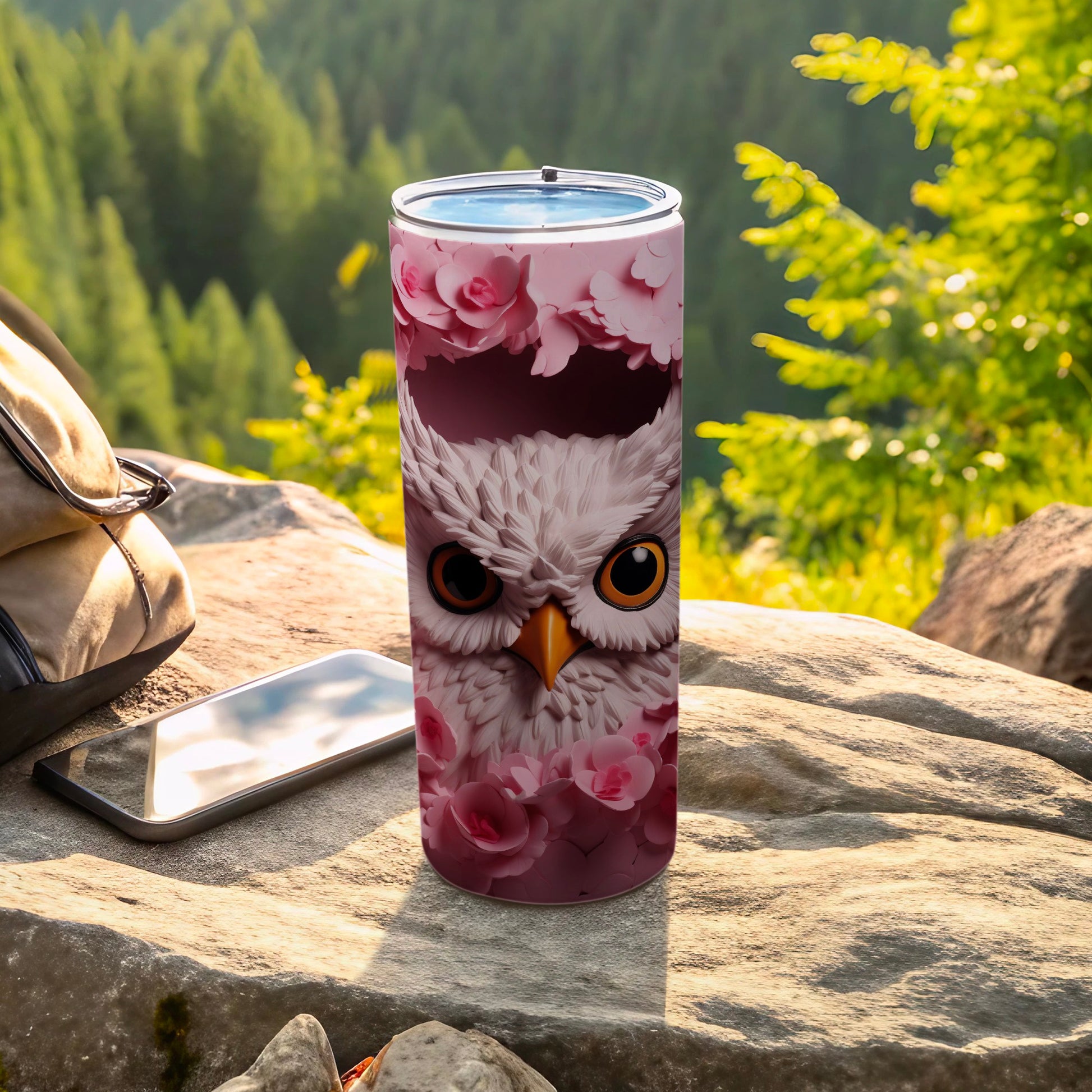 Pink Floral Owl Face Tumbler Outdoor Adventure product type