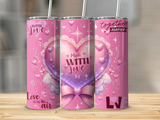 Pink Heart Together Forever Love Themed Tumbler Product