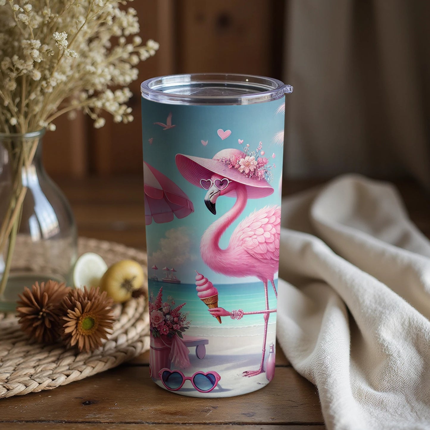 Flamingo with Sunglasses Design Travel Tumbler