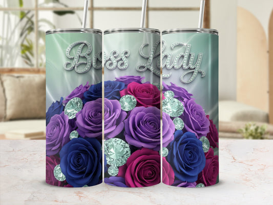 Boss Lady Floral Diamond Design Tumbler 20oz