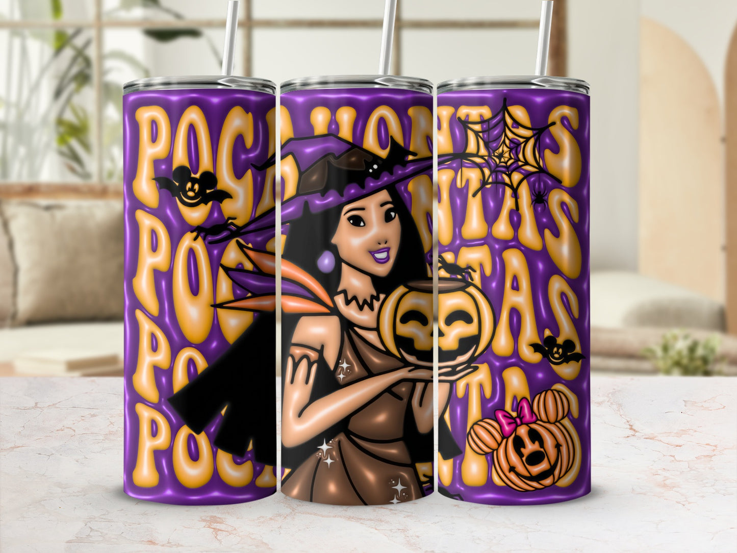Halloween Witch Pumpkin Design Tumbler with Straw