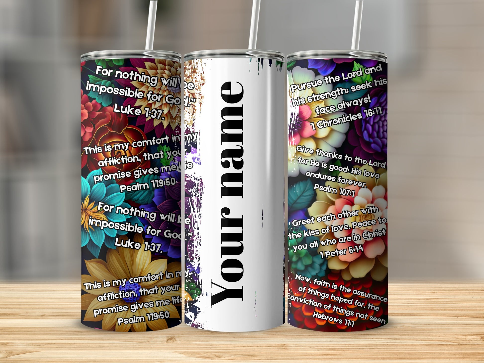 Floral Bible Verses Personalized Tumbler Cup Gift